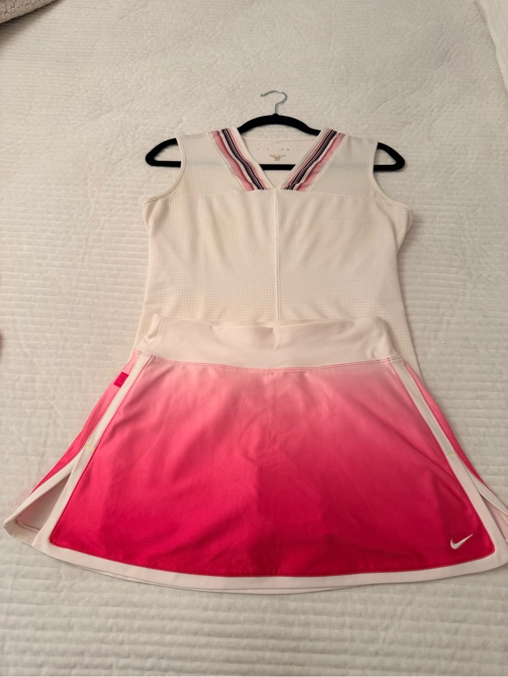 Nike woman’s White Sleeveless Top with Pink Ombre Skirt